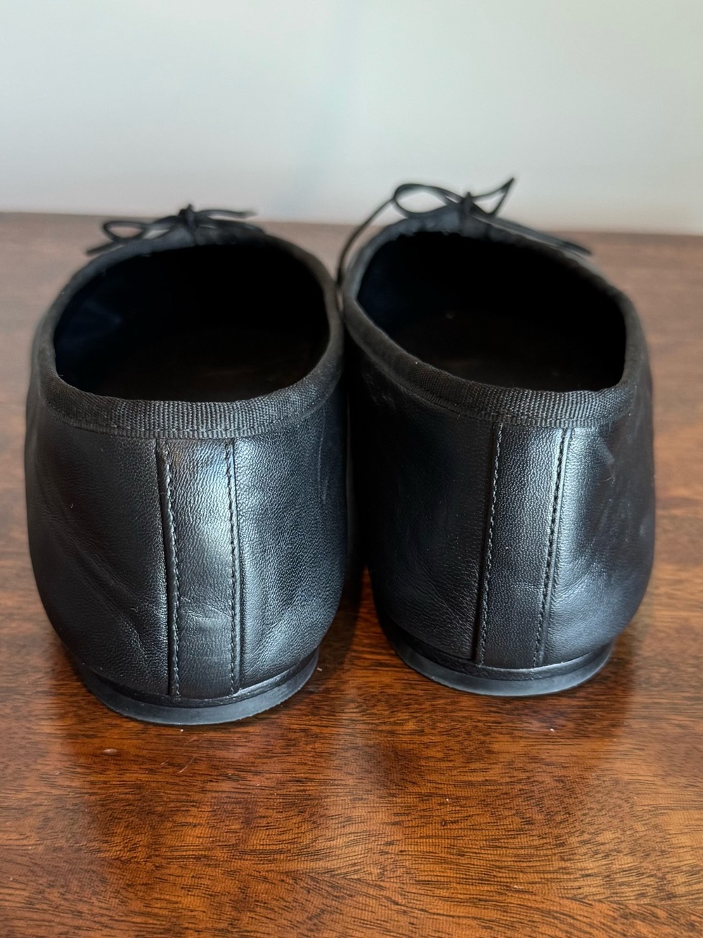 Everlane Black Leather Ballet Flats with Square Toe and Bow Size 9 - Picture 7 of 8